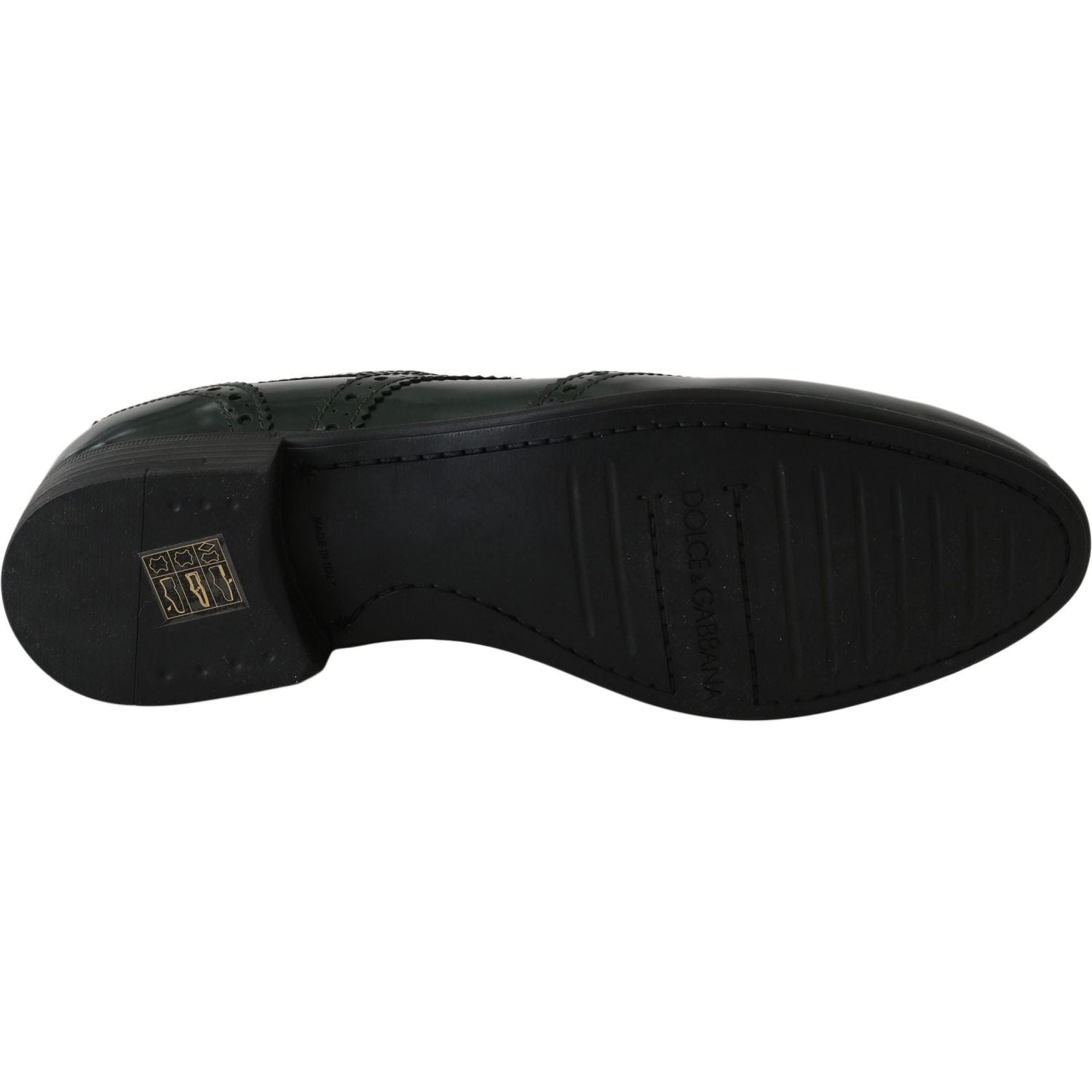 优雅绿色布洛克牛津翼尖平底鞋