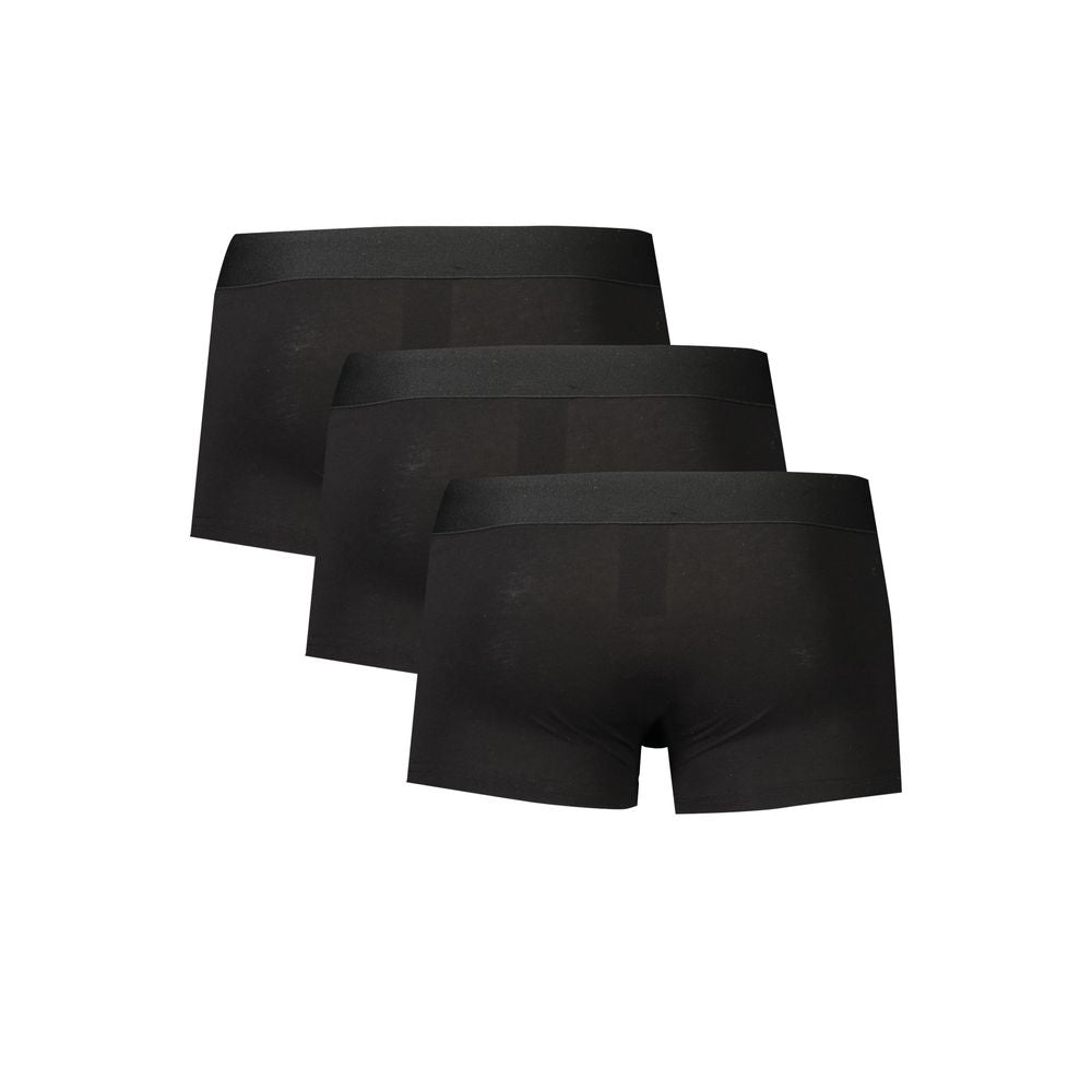 Bikkembergs Black Cotton Underwear tri-pack with elastic waistband and logo print, elegance in boxer parigamba style.
