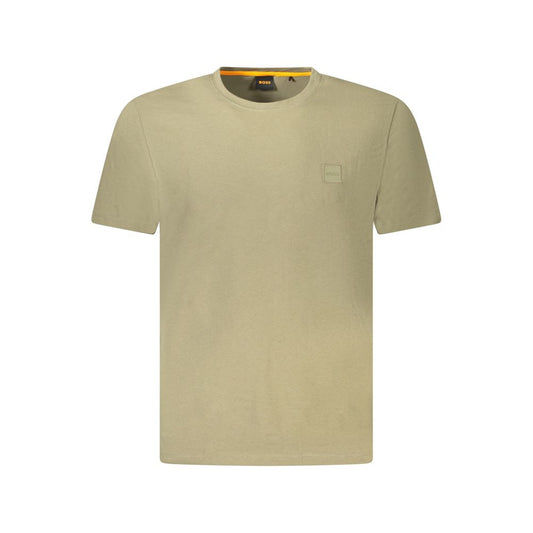 Hugo Boss Green Cotton Men T-Shirt with logo and embroidery, perfect for a stylish casual look, short-sleeve crew neck design in rich green hue.