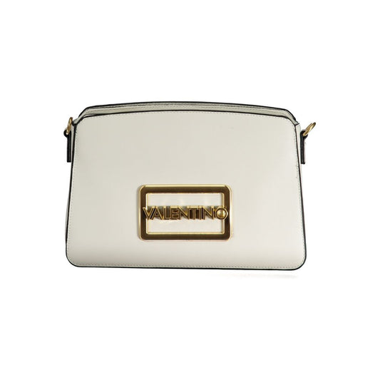 Mario Valentino White Polyethylene Handbag with logo, removable shoulder strap, three compartments, and contrast details.