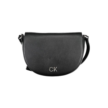 Calvin Klein Black Polyethylene Handbag with adjustable shoulder strap, internal card pocket, magnet closure, and logo detail.