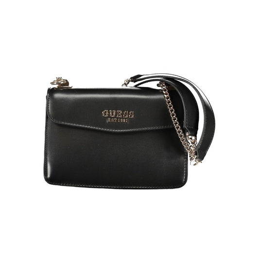 Guess Jeans Black Polyethylene Handbag with chain shoulder handles, logo, and snap closure
