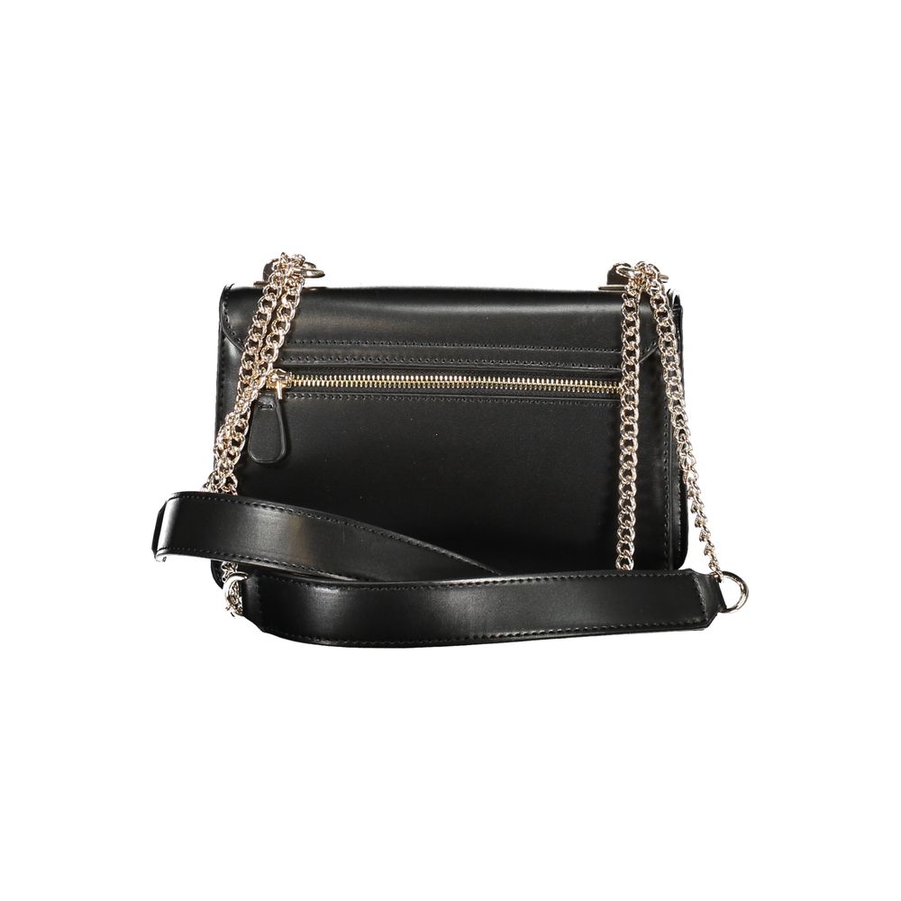 Rear view of Guess Jeans Black Polyethylene Handbag with chain shoulder handles and external pocket.