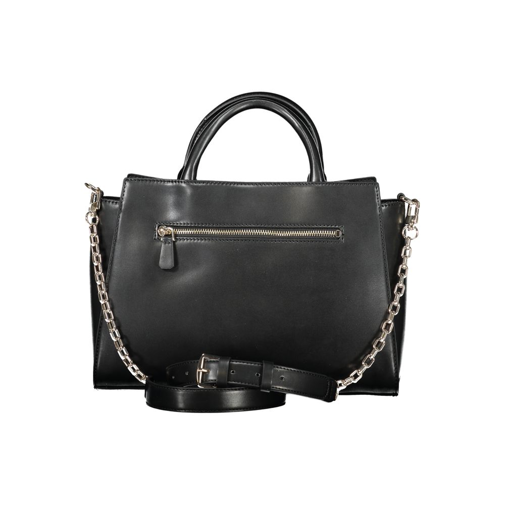 Guess Jeans Black Polyethylene Handbag with chain strap, multiple pockets, and logo, featuring adjustable, removable shoulder strap.