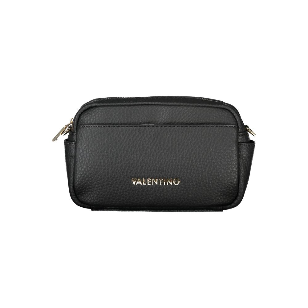 Mario Valentino Black Polyethylene Handbag with adjustable shoulder strap, zip closure, and logo detailing, showcasing sleek design.