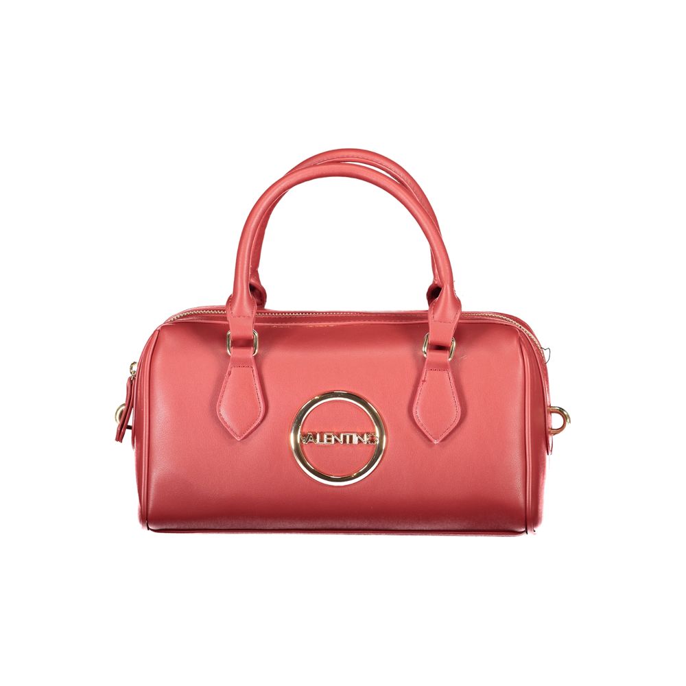 Mario Valentino Red Polyethylene Handbag with dual handles, adjustable strap, internal pockets, and zip closure featuring logo