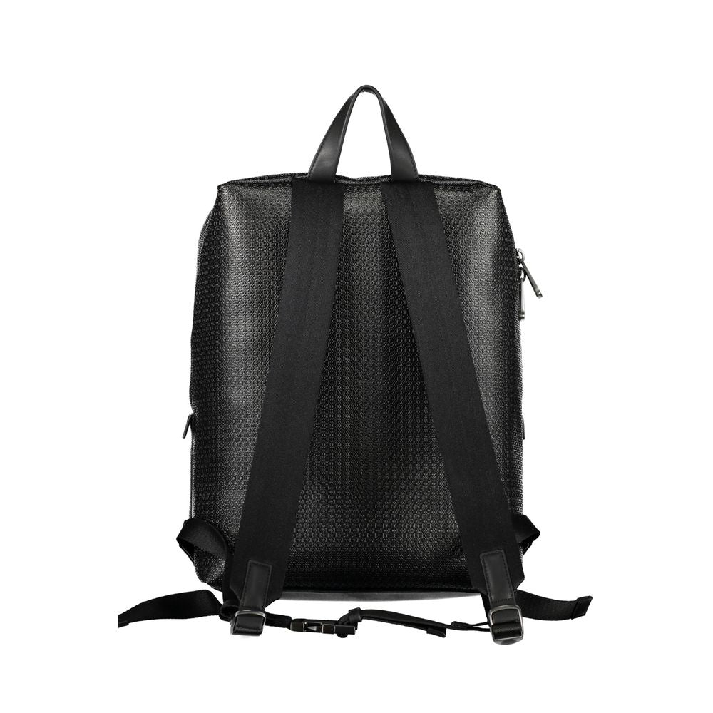 Back view of Calvin Klein Black Polyester Backpack with adjustable straps and one handle.