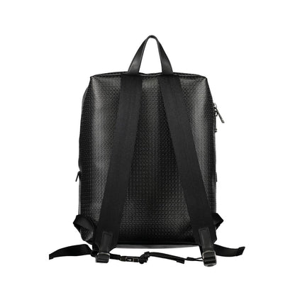 Back view of Calvin Klein Black Polyester Backpack with adjustable straps and one handle.