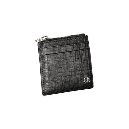 Calvin Klein Black Leather Wallet with card holder, central pocket, zip closure, and logo