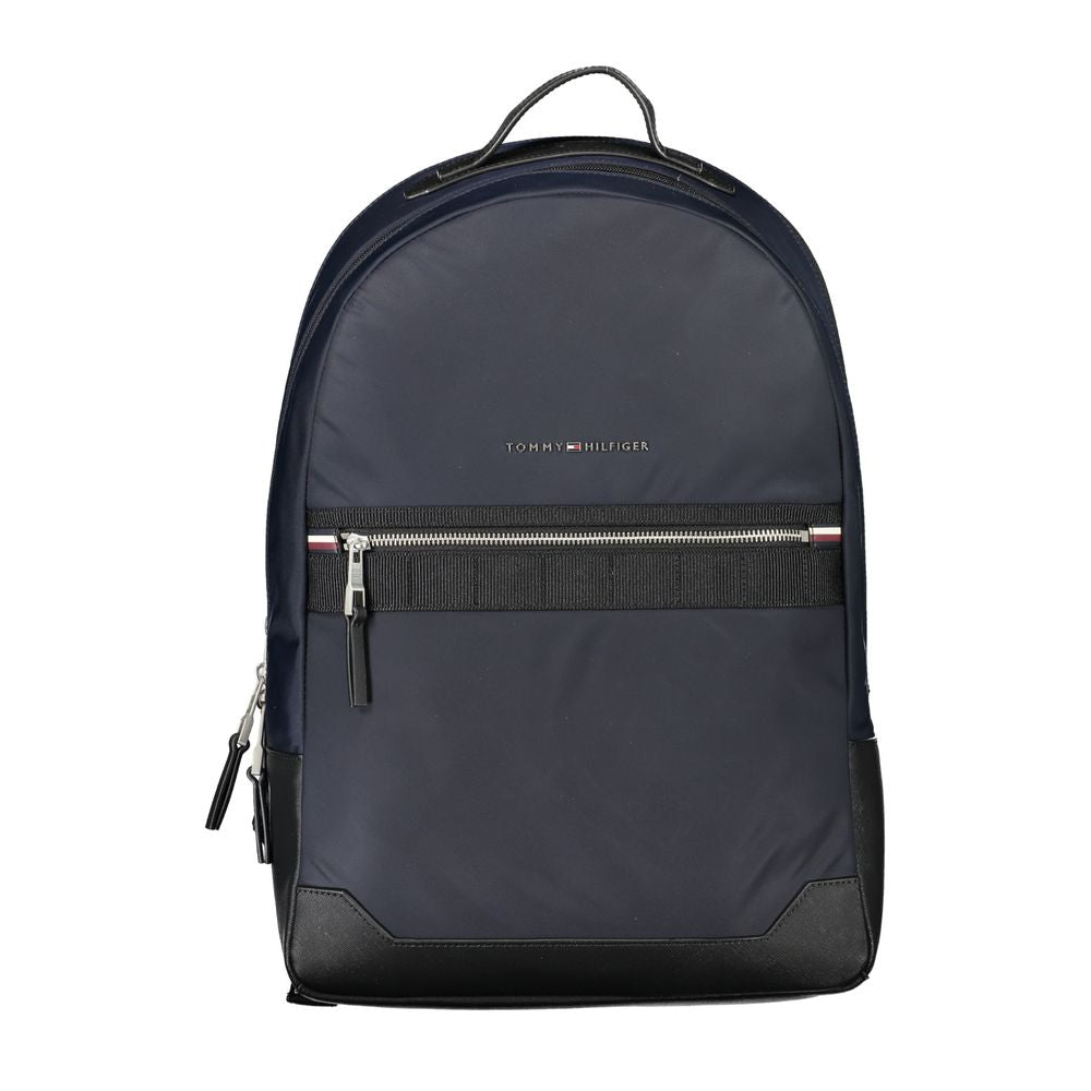 Tommy Hilfiger Blue Polyester Backpack with adjustable straps, external pocket, and laptop compartment.