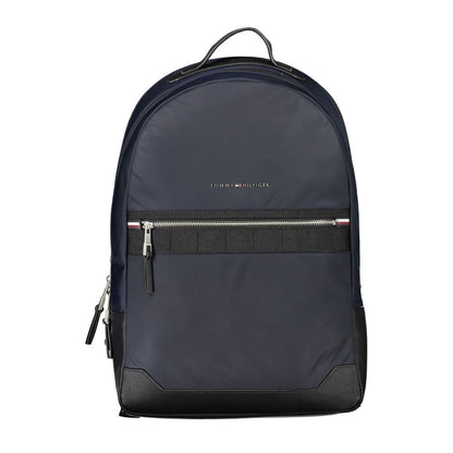 Tommy Hilfiger Blue Polyester Backpack with adjustable straps, external pocket, and laptop compartment.
