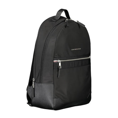 Tommy Hilfiger Black Polyester Backpack with adjustable straps, external pocket, and zip closure