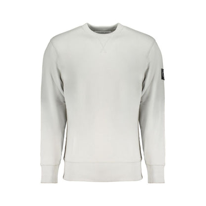 Calvin Klein Gray Cotton Men Sweater - stylish long sleeve sweatshirt with crew neck and logo, perfect for urban fashion.