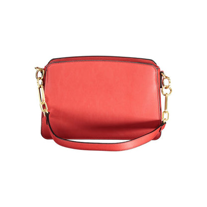 Mario Valentino Red Polyethylene Handbag with removable strap and compartments, featuring logo and contrast details.