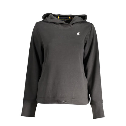 K-WAY Black Polyester Women Sweater featuring a hood and logo, urban chic style with practical pockets and drawstrings.