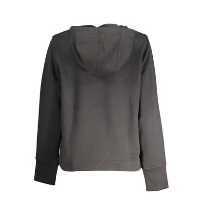 Back view of K-WAY Black Polyester Women Sweater featuring a hood and long sleeves.