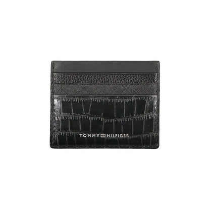 Tommy Hilfiger Black Leather Wallet with contrast details and logo, sleek card holder.