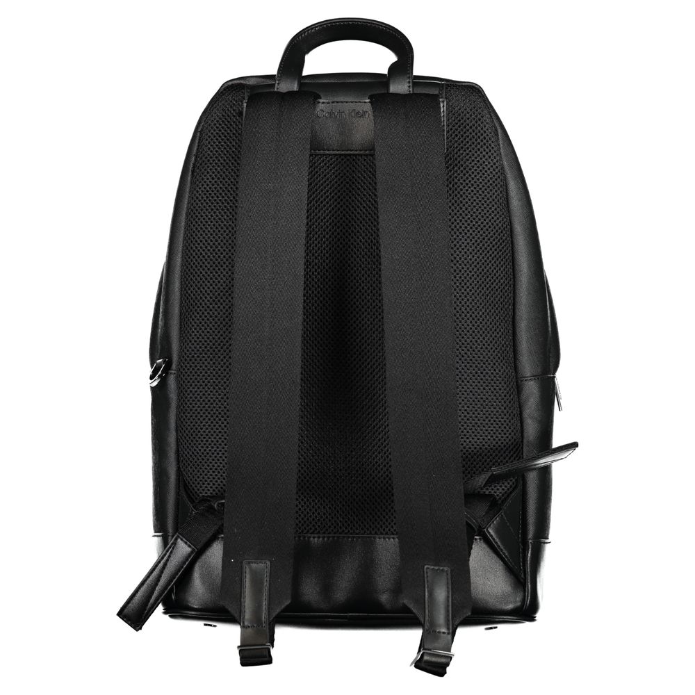 Back view of Calvin Klein Black Polyester Backpack with adjustable straps and handle.