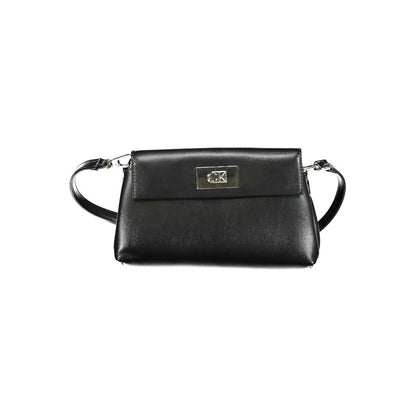 Calvin Klein Black Polyester Handbag with adjustable strap, snap closure, and internal pocket, made of 50% recycled polyester.