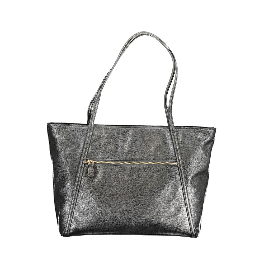 Guess Jeans Black Polyethylene Handbag with shoulder handles and external pocket, featuring a sleek design and logo detailing.
