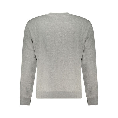Back view of Napapijri Gray Cotton Men Sweater showcasing long sleeves and crew neck design.