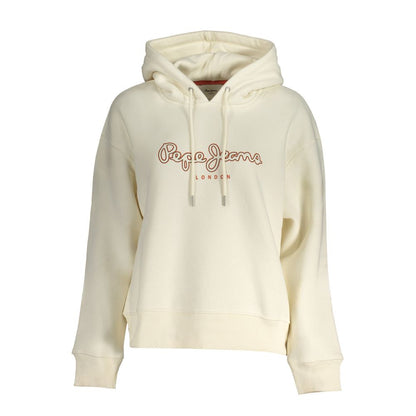 Pepe Jeans White Cotton Women Sweater with logo, organic cotton blend, long sleeves, trendy eco-friendly design for casual style.
