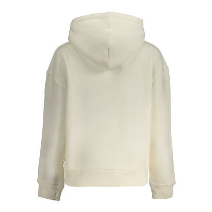 Back view of Pepe Jeans White Cotton Women Sweater showcasing hood and long sleeves