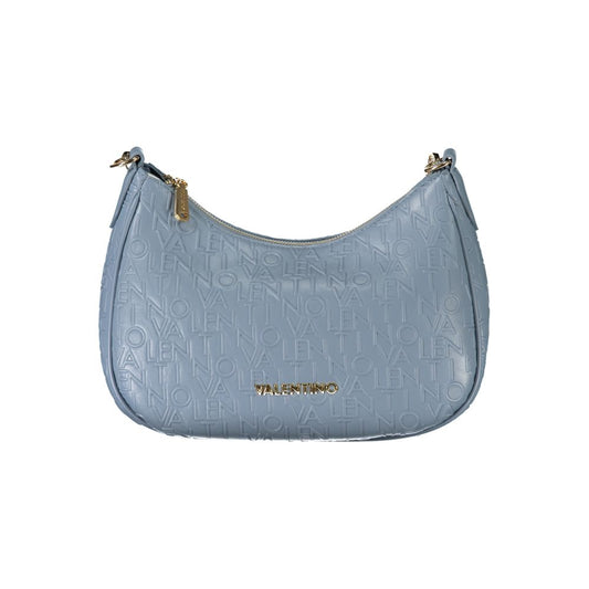 Mario Valentino Blue Polyethylene Handbag with logo, removable shoulder strap, contrast details, and zip closure.