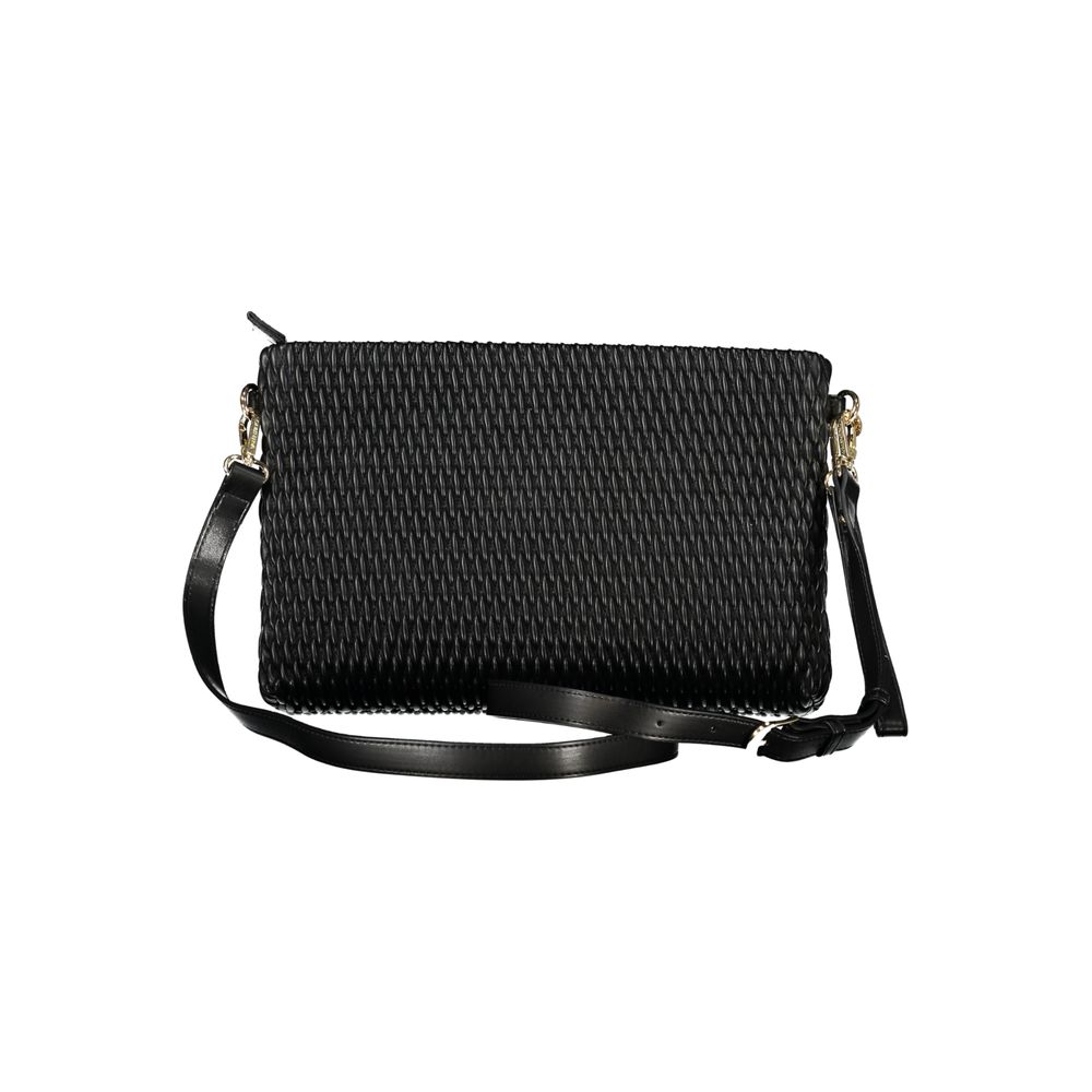 Mario Valentino Black Polyethylene Handbag with removable sleeve and adjustable strap, featuring zip closure and internal pockets.