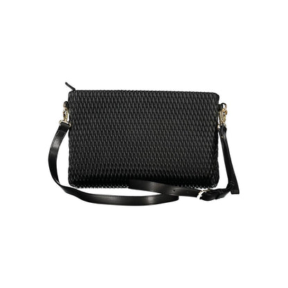 Mario Valentino Black Polyethylene Handbag with removable sleeve and adjustable strap, featuring zip closure and internal pockets.