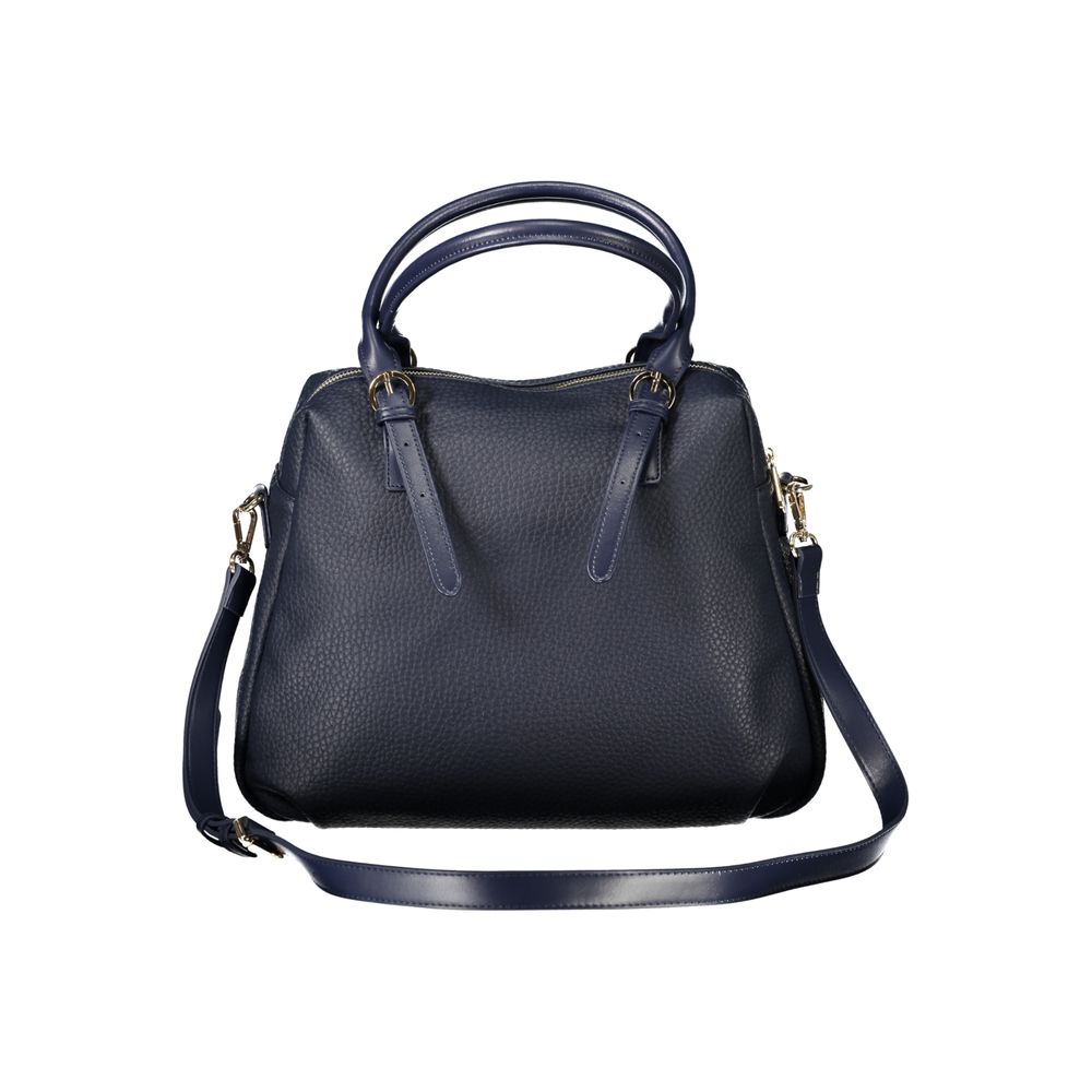 Mario Valentino Blue Polyethylene Handbag with adjustable handles and strap, internal pocket, contrasting details, and logo.