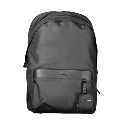 Calvin Klein Black Polyester Backpack with adjustable straps, external pocket, removable coin purse, internal laptop spaces.