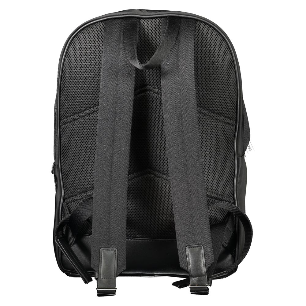 Back view of Calvin Klein Black Polyester Backpack with adjustable shoulder straps and contrasting details.