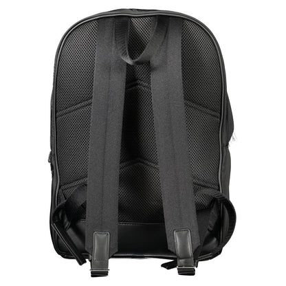 Back view of Calvin Klein Black Polyester Backpack with adjustable shoulder straps and contrasting details.