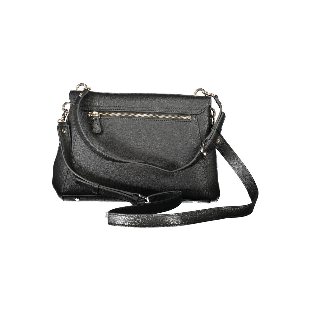 Guess Jeans Black Polyethylene Handbag with adjustable straps and multiple compartments, featuring protective feet and a sleek design.