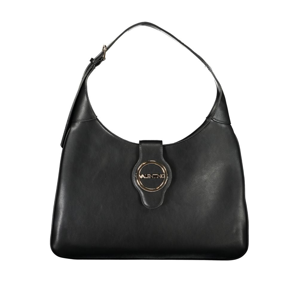 Mario Valentino Black Polyethylene Handbag with adjustable handle and logo, featuring 2 internal pockets and zip closure