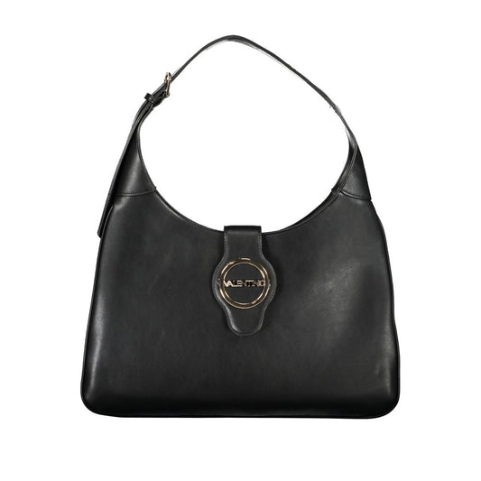 Mario Valentino Black Polyethylene Handbag with adjustable handle and logo, featuring 2 internal pockets and zip closure