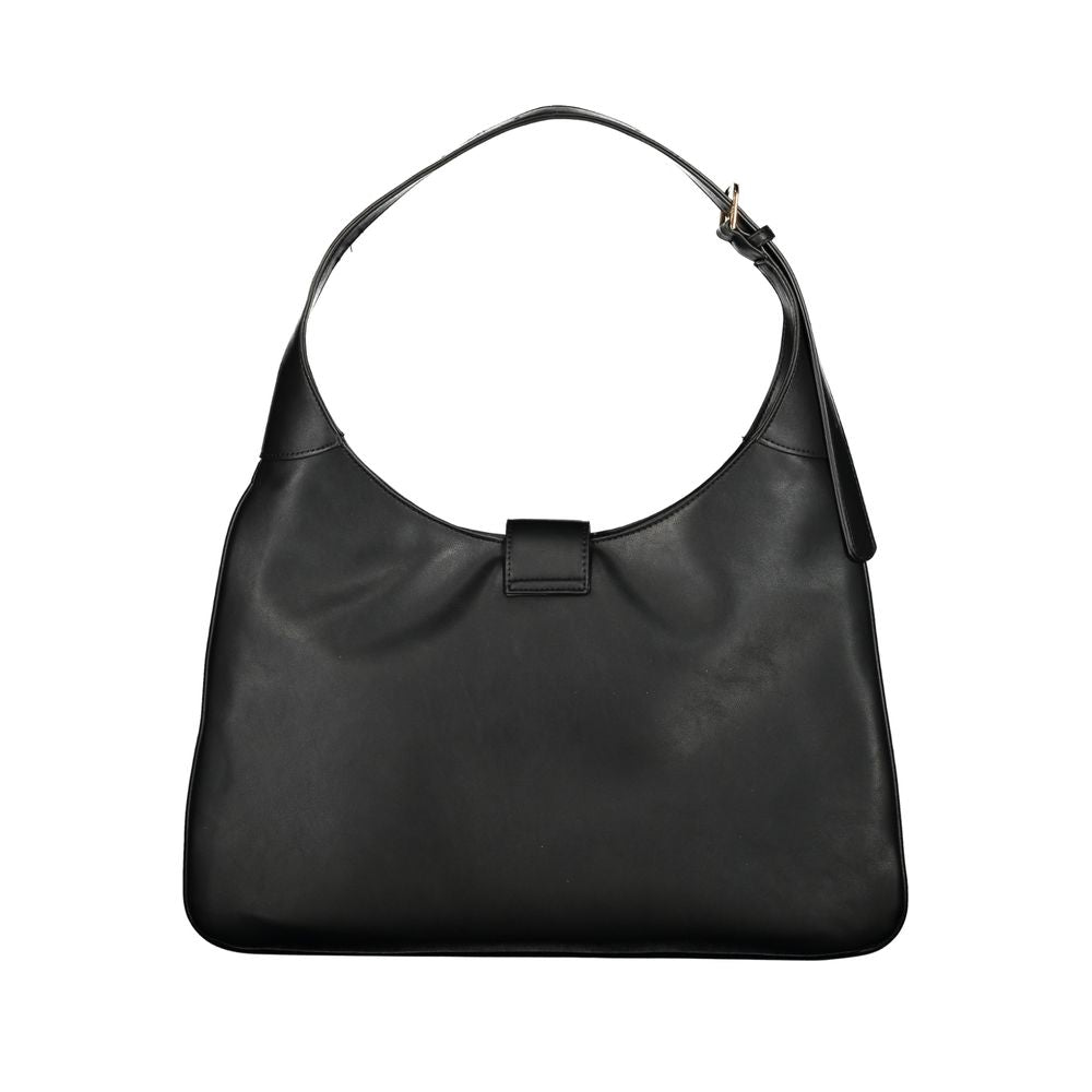 Mario Valentino Black Polyethylene Handbag with adjustable handle and logo, featuring zip and automatic closure, and internal pockets.