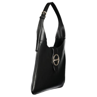 Mario Valentino Black Polyethylene Handbag with adjustable handle, logo, and zip closure