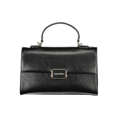 Mario Valentino Black Polyethylene Handbag with handle and shoulder strap, featuring logo, compartments, and protective feet.