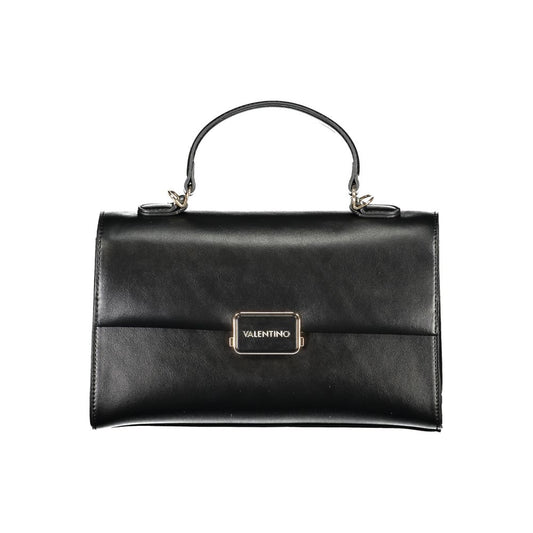 Mario Valentino Black Polyethylene Handbag with handle and shoulder strap, featuring logo, compartments, and protective feet.