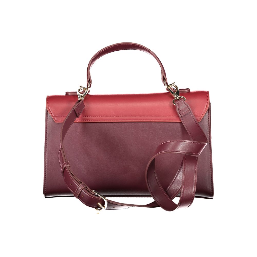 Mario Valentino Red Polyethylene Handbag with adjustable strap, compartments, pockets, and snap closure. Stylish and functional design.