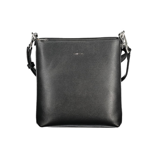 Calvin Klein Black Polyester Handbag with shoulder handle and adjustable strap, internal pocket, zip closure, and logo detail