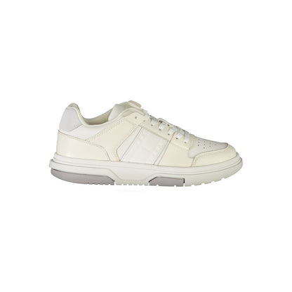 Tommy Hilfiger White Polyester Sneaker with contrast details and logo, sports footwear with laces.