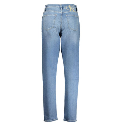 Back view of Calvin Klein Blue Cotton Women Jeans showcasing vintage washed effect and iconic logo embroidery.