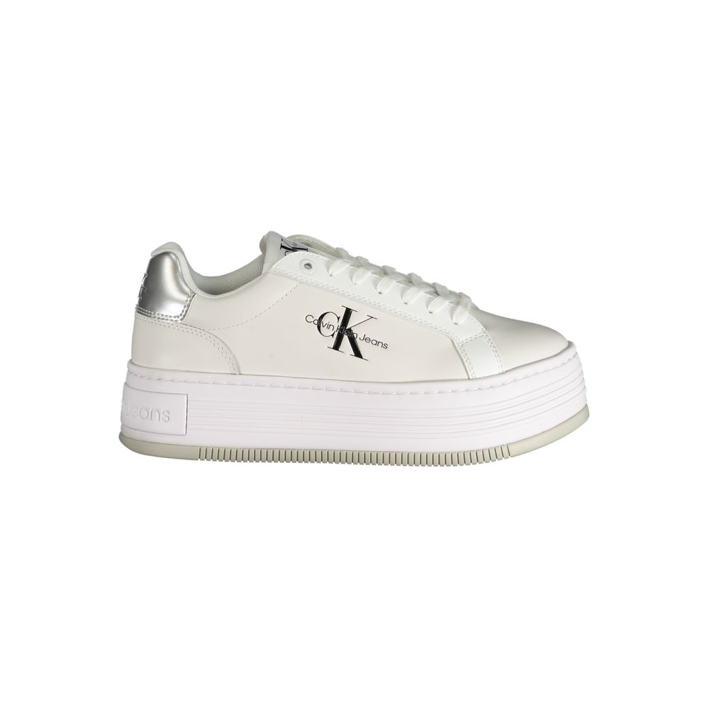 Calvin Klein White Polyester Sneaker with 5 cm wedge, contrast details, print, and logo.