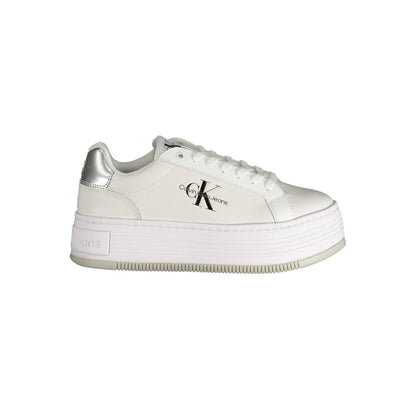 Calvin Klein White Polyester Sneaker with 5 cm wedge, contrast details, print, and logo.