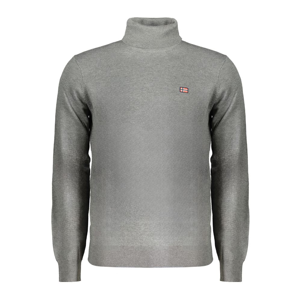 Norway 1963 Gray Polyester Sweater with long sleeves, turtleneck, and embroidery logo.