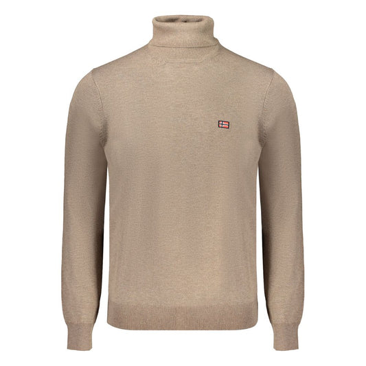 Norway 1963 Brown Polyester Sweater with long sleeves, turtleneck, and embroidered logo