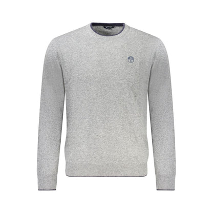 North Sails Gray Cashmere Sweater with crew neck, long sleeves, contrasting details, embroidery, and logo.